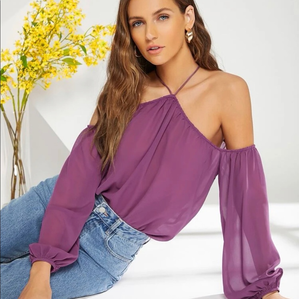 Lantern sleeve halter top